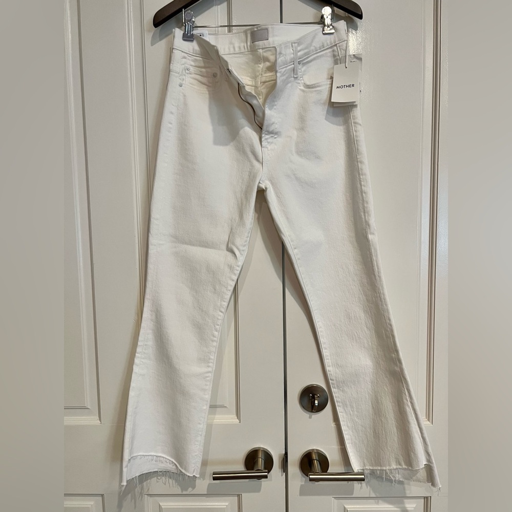 Brand New With Tag White Mother Insider Step Fray Crop Jeans, Size 30